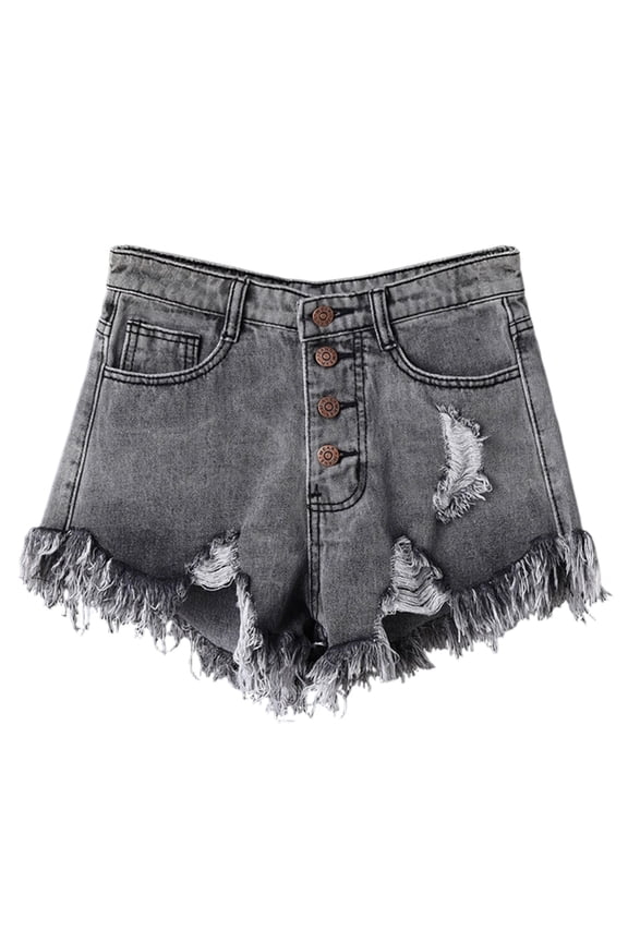 Women's Button Down High Rise Frayed Raw Hem Stretchy Denim Shorts