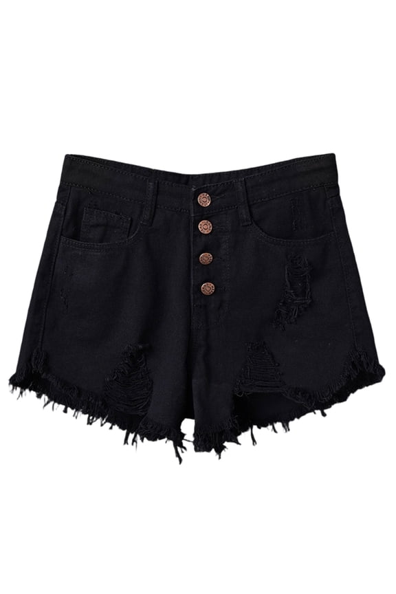 Women's Button Down High Rise Frayed Raw Hem Stretchy Denim Shorts
