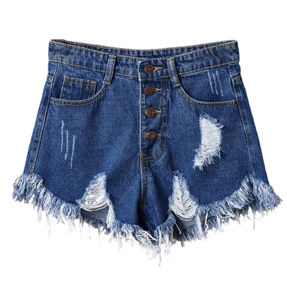 Plcasen Women's Button Down High Rise Frayed Raw Hem Stretchy Denim Shorts