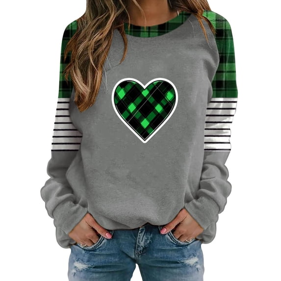 Plcasen Women’s Crew Neck Long Sleeve Shirt Casual Pullover St Patricks Day Loose Comfy Sweatshirts