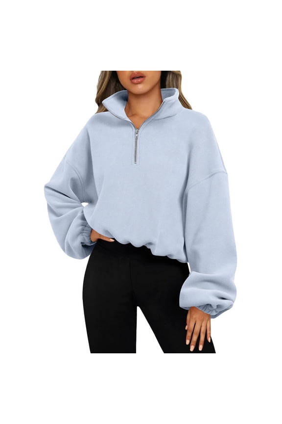 Women's Half Zip Fleece Short Pullover Sweatshirt Winter Long Sleeve Cozy Sherpa Sweater Top