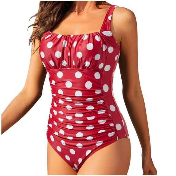 Plcasen Women's One Piece Swimsuit Ruched Tummy Control Bathing Suits Vintage Retro Push Up Swimwear