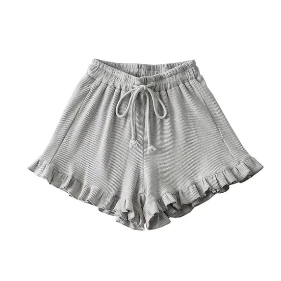Plcasen Women's Waffle Short, Ruffle Casual Summer Short Drawstring Elastic Waist Cute Outfit with Pockets