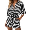 thumbnail image 1 of Plcasen Womens Summer Rompers V Neck Short Sleeve Striped Button Down Jumpsuit with Pockets, 1 of 5