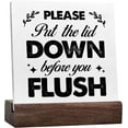 thumbnail image 1 of Pleas Put The Lid Down Before You Flush Funny Bathroom Ceramic Table Sign Desk Decor,Rustic Ceramic Plaque Sign Desk Decor For Home Office Restroom Toilet Shelf Table Decorations, 1 of 6