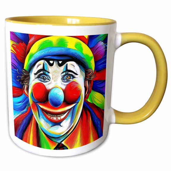 3drose, Pleasant Fantastic Clown with Blue Nose, Red Cheeks. Cool Gifts, 11oz Two-tone Yellow Mug