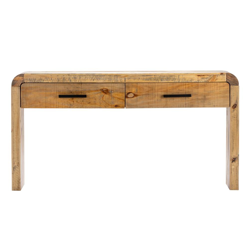 Calm Rustic Curved Light Brown Wood Console with Storage