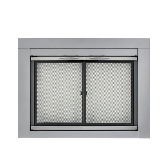 Pleasant Hearth Alpine Collection Fireplace Glass Door, Skyline Nickel - Large