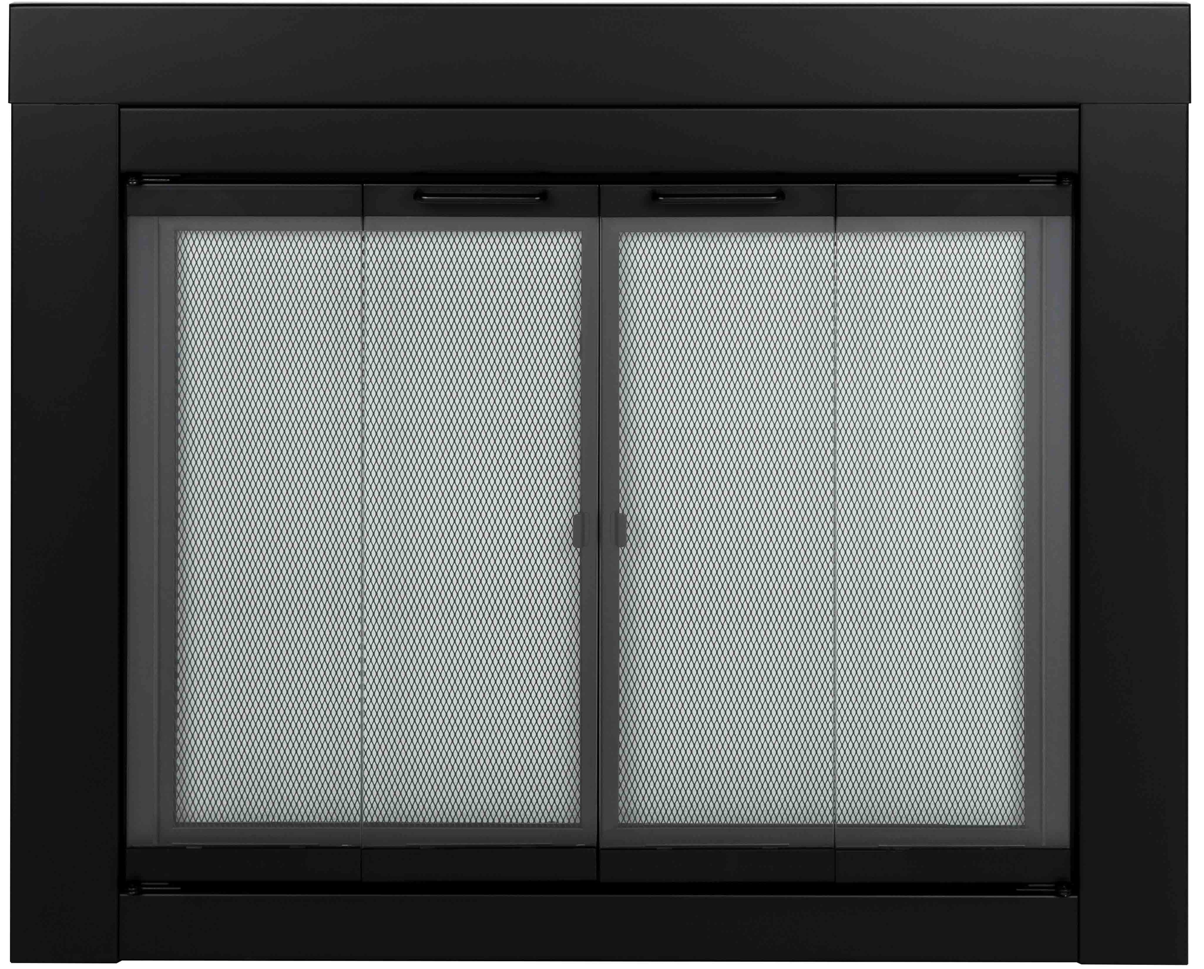 Medium Black Steel Fireplace Glass Door with Mesh Screen
