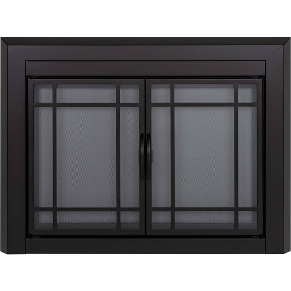 Pleasant Hearth Easton Black Fireplace Glass Firescreen Doors - Large