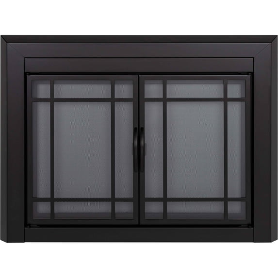 Pleasant Hearth Easton Black Fireplace Glass Firescreen Doors - Large