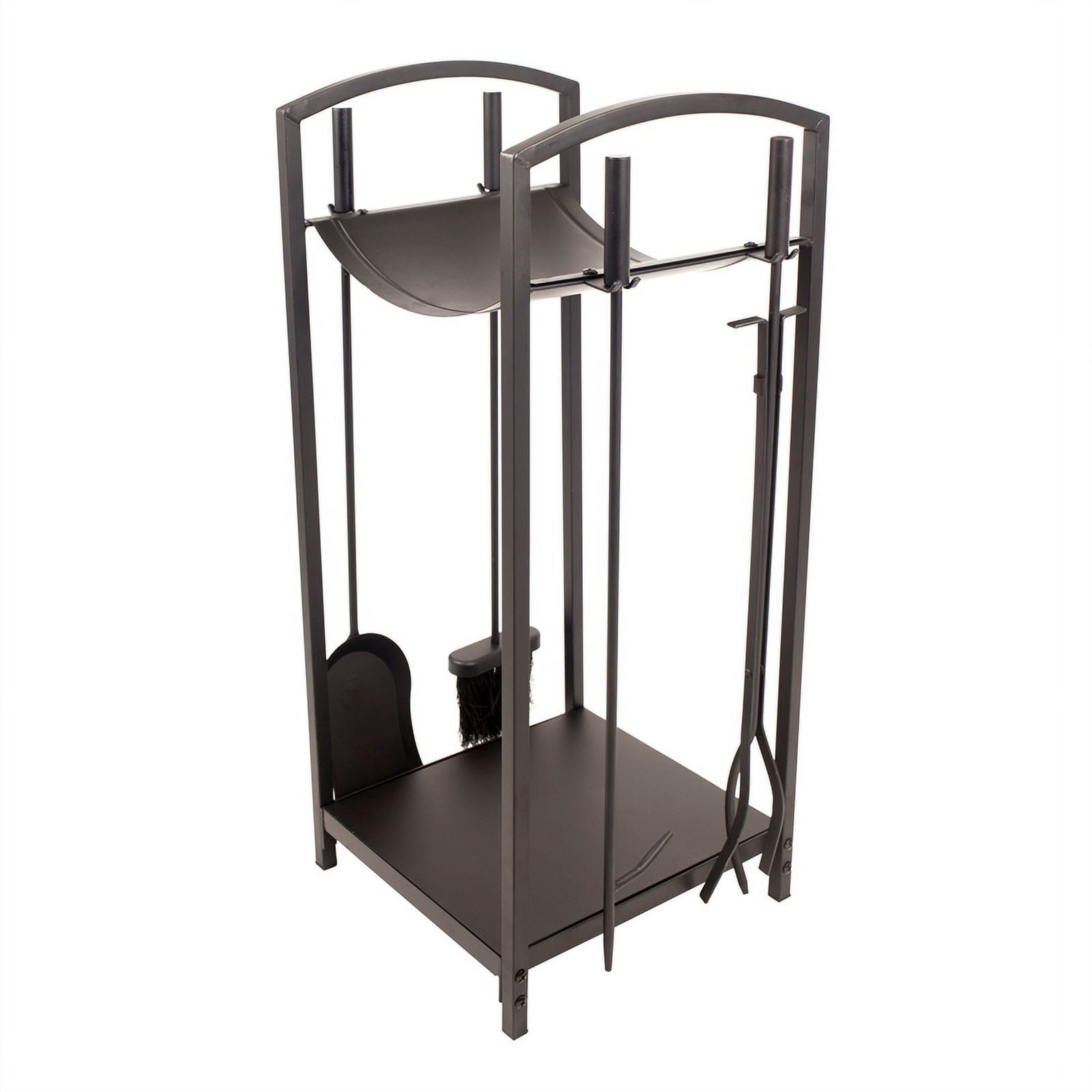 Classic Black Steel Fireplace Tools and Log Bin Set