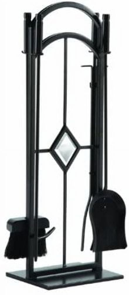 Espresso Steel Diamond 5-Piece Fireplace Tool Set with Glass Accents