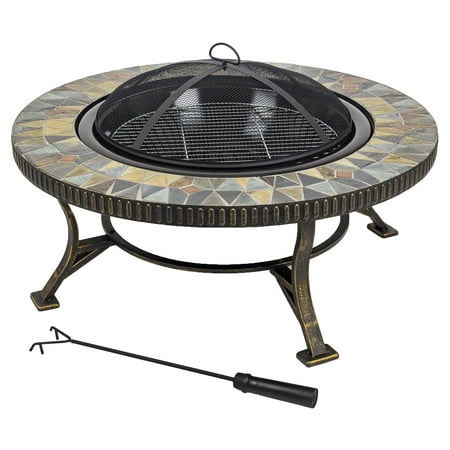 Pleasant Hearth Olivia Slate Top 34 in Wood Burning Fire Pit