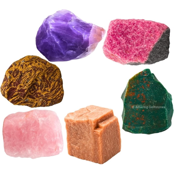 Pleasant Period Menstrual Cycle Menses, Set of 6 Blood Stone, Rose Quartz, Peach Moonstone, Mariyam Jasper and Rhodonite Healing Crystals and Stones
