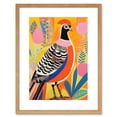thumbnail image 1 of Pleasant Pheasant Bright Bold Vibrant Colourful Grassland Acrylic Painting Artwork Orange Pink Blue Folk Art Artwork Framed Wall Art Print 9X7 Inch, 1 of 5