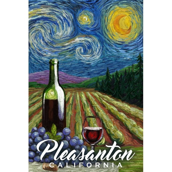 Pleasanton, California, Vineyard, Starry Night (16x24 Giclee Gallery Art Print, Vivid Textured Wall Decor)