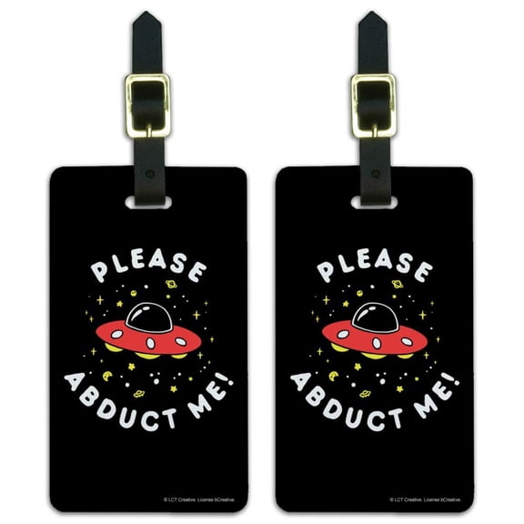Please Abduct Me UFO Aliens Funny Humor Luggage ID Tags Suitcase Carry-On Cards - Set of 2