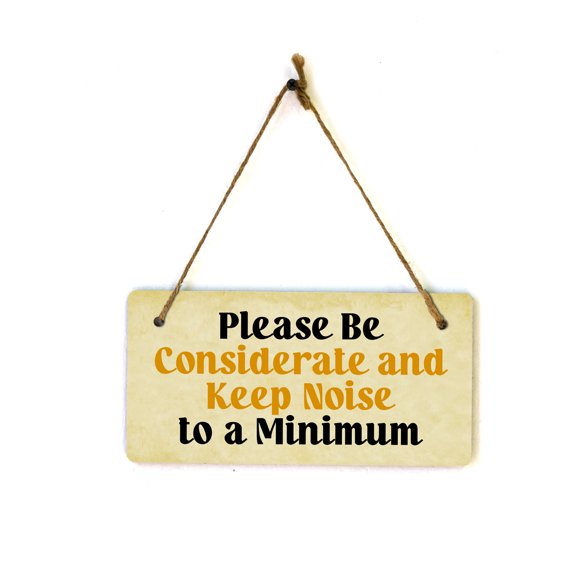 Please Be Considerate and Keep Noise to a Minimum 5x10 Hanging Plus Wall or Door Sign | Home & Office Dcor