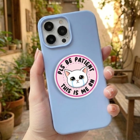 Please Be Patient Phone Grip Cute Cat Design with Tears, Fun and Quirky Accessory for Animal Lovers, Kawaii Phone Grip for Teens