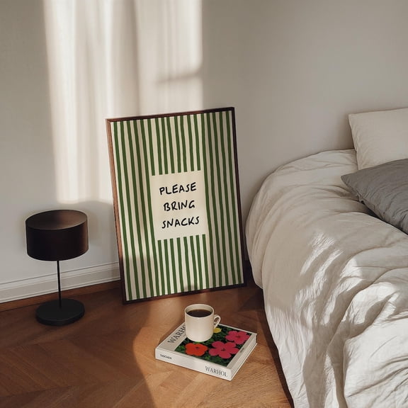 Please Bring Snacks Wall Art Print, Striped Funny Quote Poster Unframed Paper Print