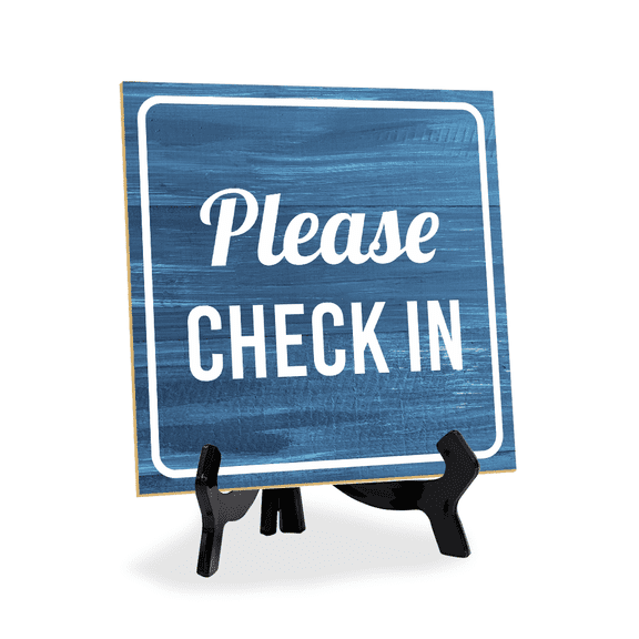 Please Check In 5"x 5" Square Table Sign With Acrylic Easel | Hotels & Office Dcor