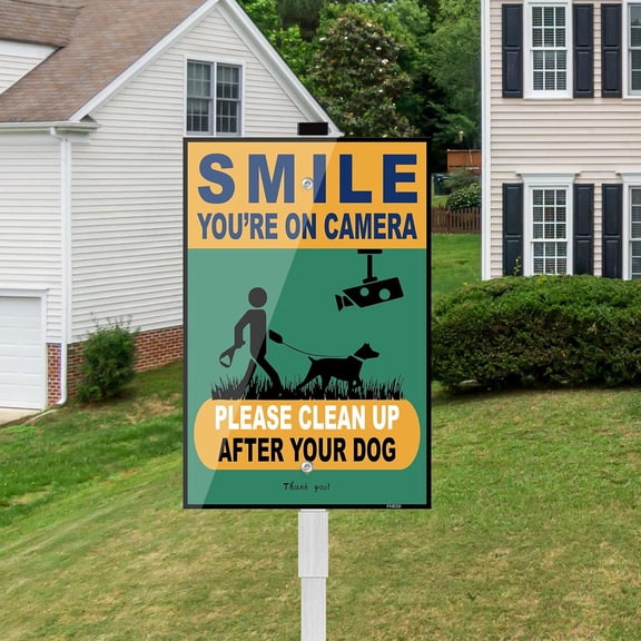 Please Clean Up After Your Dog Sign, 8" x 12" Pick Up After Your Dog Sign, Aluminum No Dog Poop Signs for Lawn, No Pooping Dog Signs for Yard, Reflective and Weather Resistant (You are on Camera)