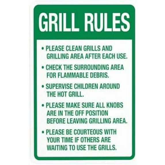 Please Clean Grills And Grilling Area Check The Surrounding Area Supervise Children Warning,Rules Security Metal Signs for Busines Street Wall Caution Decor 8 x 12 Inch