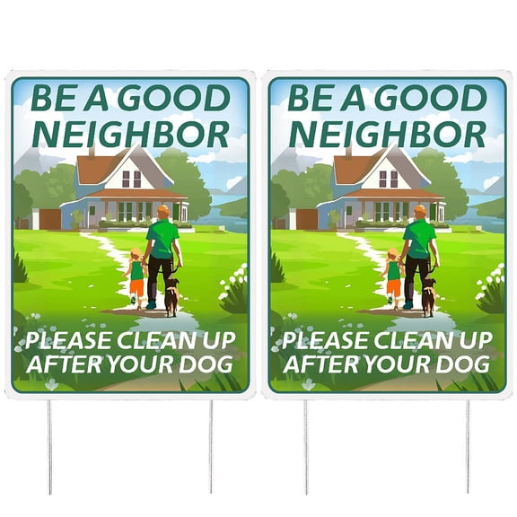 Please Clean Up After Your Dog Sign Double Sided Plastic Yard Sign with Iron H-Stakes Rectangle Human 300x230mm