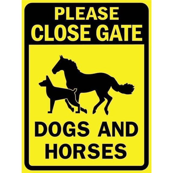 Please Close Gate Dogs and Horses Bright Yellow Retro Aluminum Sign Metal Tin Sign Vintage Style Funny Pool Signs Wall Decor Art 8 X 12 Inches