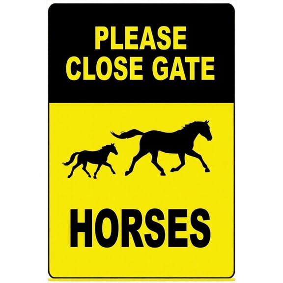 Please Close Gate (Horses) Aluminum Sign - 8"x12" Metal Safety Warning Sign for Farm Outdoor Indoor Use