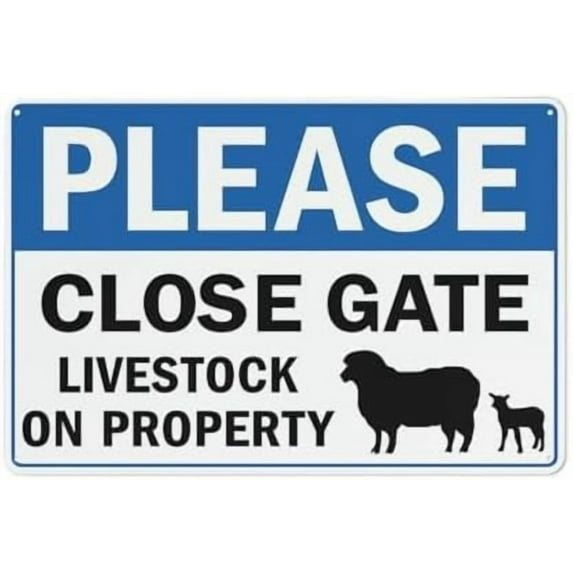 Please Close Gate Livestock On Property Sign For House 12" X 8" Yard Sign, Premium Aluminum, Sun-Proof, Rust-Free