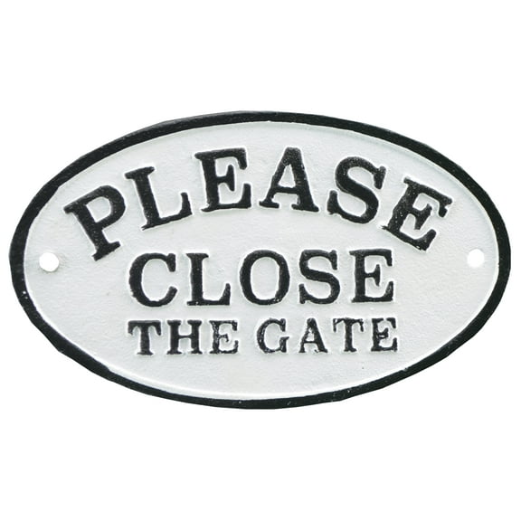 Please Close The Gate Cast Iron Plaque Sign Black & White Color