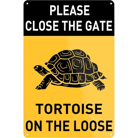 Please Close The Gate Tortoise On The Loose Tin Sign Vintage Metal Wall Art Decor Plaque for Home Garden Garage Yard Outdoor Shop 8x12 Inch