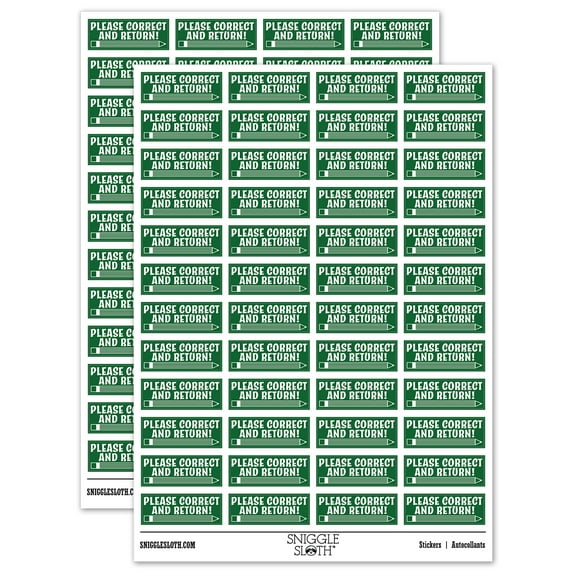 Please Correct and Return Pencil Teacher Student School Sticker Set - Dark Green - Matte Finish - 1.25" Mini