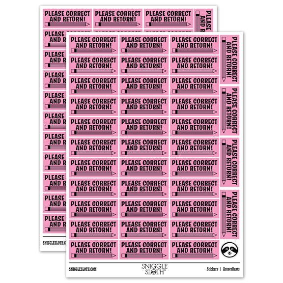 Please Correct and Return Pencil Teacher Student School Sticker Set - Light Pink - Matte Finish - 1.5" Small