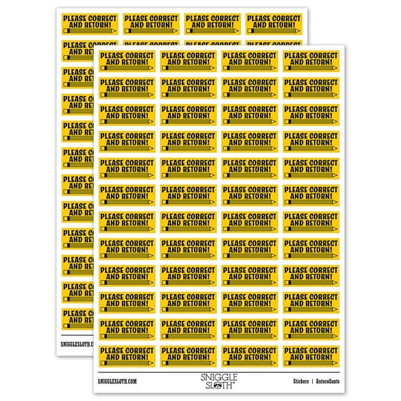 Please Correct and Return Pencil Teacher Student School Sticker Set - Yellow - Matte Finish - 1.25" Mini