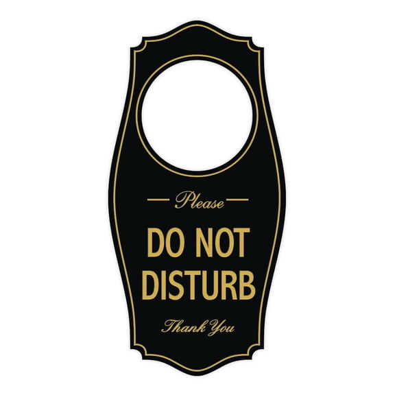 Please DO NOT DISTURB Door Hanger - Black / Gold, 4" x 8"