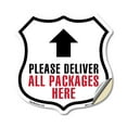 thumbnail image 1 of Please Deliver All Packages Here Up (2 Pack) 12 inch X 12 inch Shield Shaped Heavy Duty 3.2 mil Vinyl Decals Weather Resistant Made in the USA, 1 of 5