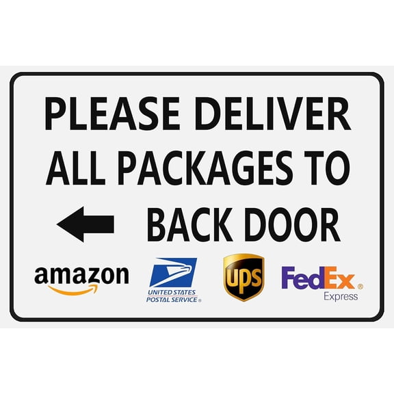 Please Deliver All Packages to Back Door - Left Arrow Outdoor Sign 12x8 Inch, Perfect for Homes, Yards, Patios, and Garages
