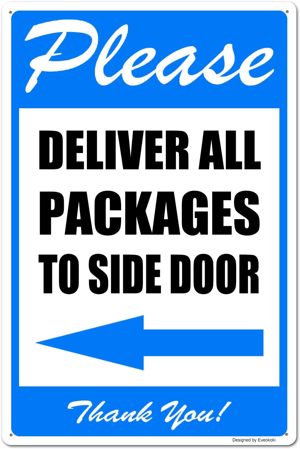 Cartello In Alluminio 'Please Deliver Packages To Side Door' Con Freccia | 20x30 Cm, Fori Preforati | Perimetri E Consegne