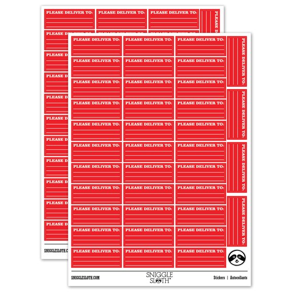 Please Deliver To Blank Letter Package Mail Sticker Set - Red - Gloss Finish - 1.5" Small