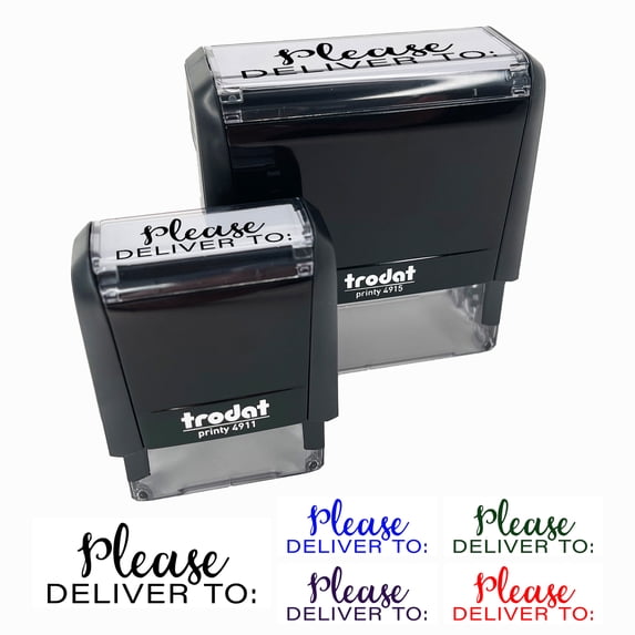 Please Deliver To Label Letter Package Mail Self-Inking Rubber Stamp Ink Stamper for Business Office - Black Ink - Small 1-1/2 Inch