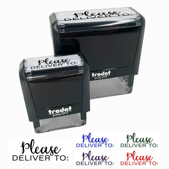 Please Deliver To Label Letter Package Mail Self-Inking Rubber Stamp Ink Stamper for Business Office - Brown Ink - Small 1-1/2 Inch