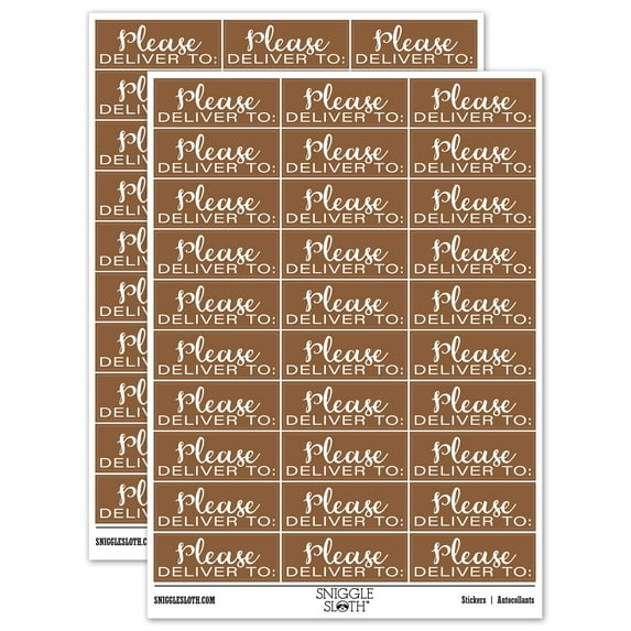 Please Deliver To Label Letter Package Mail Sticker Set - Brown - Gloss Finish - 1.75" Medium