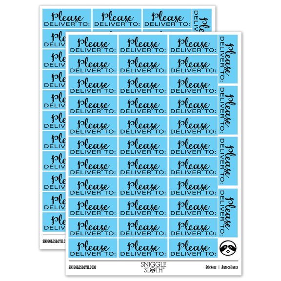 Please Deliver To Label Letter Package Mail Sticker Set - Light Blue - Gloss Finish - 1.5" Small