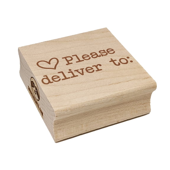 Please Deliver To with Heart in Typewriter Font Square Rubber Stamp Stamping Scrapbooking Crafting - Small 1.25in