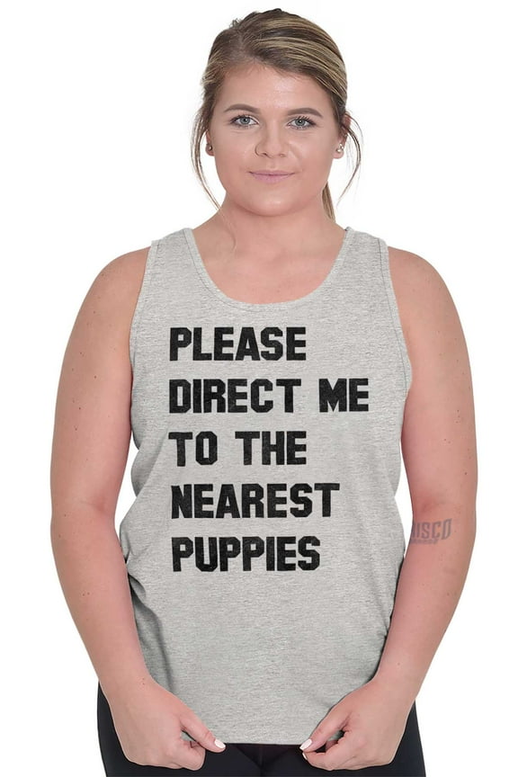 Please Direct Me Nearest Puppies Tank Top Tee Shirt Women Brisco Brands L