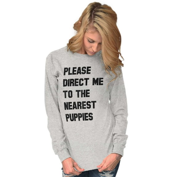 Please Direct Me Nearest Puppies Women Plus Size Long Sleeve Graphic Tee Brisco Brands 3X