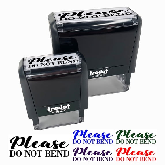 Please Do Not Bend Artwork Photographs Self-Inking Rubber Stamp Ink Stamper for Business Office - Sky Blue Ink - Small 1-1/2 Inch